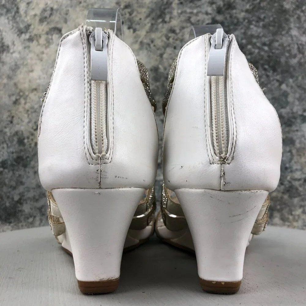 Patrizia by Spring Step Women's Size 41 (9.5-10) White Embellished Wedge Heels